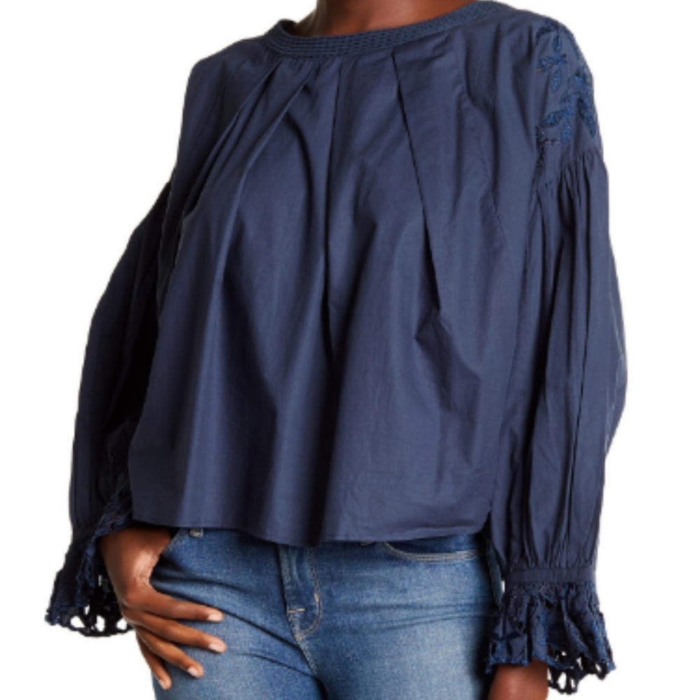 NWT Free People Long Sleeve Graphite Blouse Sz S